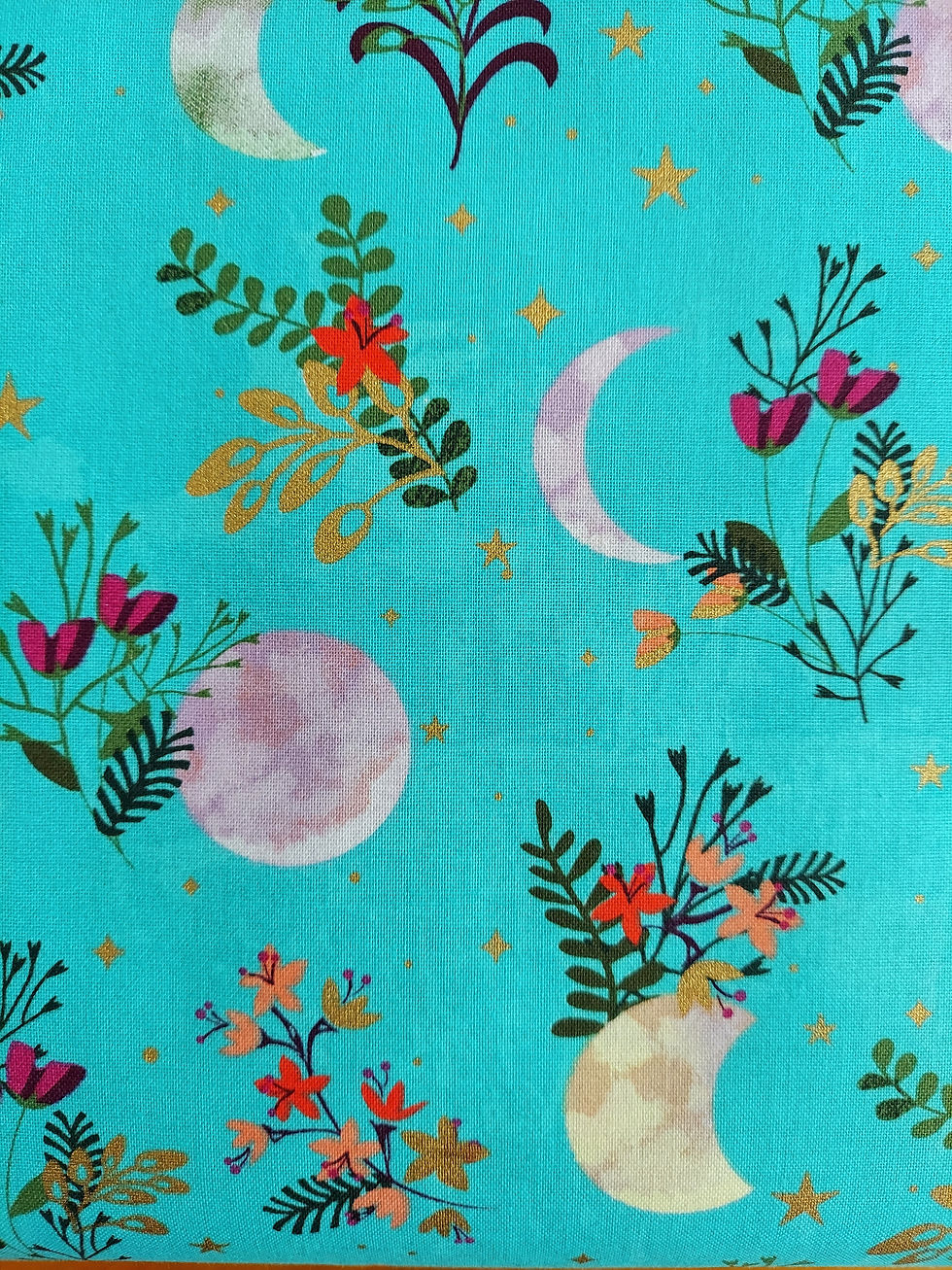 Thumbnail: 3 Wishes: Moonlight Turquoise Moon and Flowers 18708 Cotton Fabric