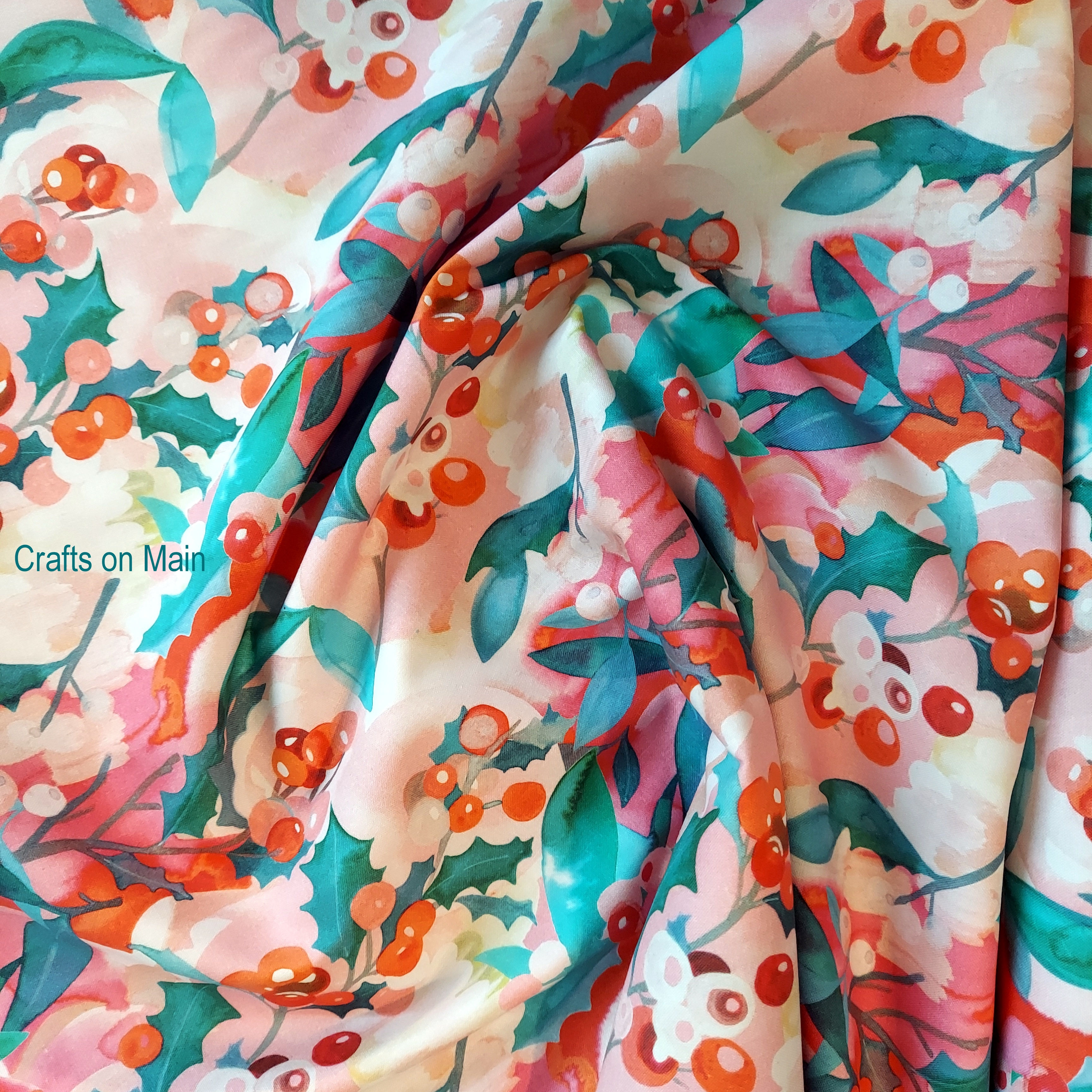 Crimson Christmas "Holly Pink" 120-2110 Cotton Fabric by PBS