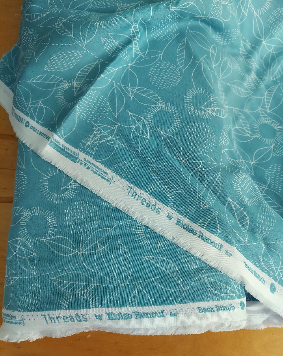 Thumbnail: Double Gauze: Threads Back Stitch Blue 153202 by Eloise Renouf for Cloud 9