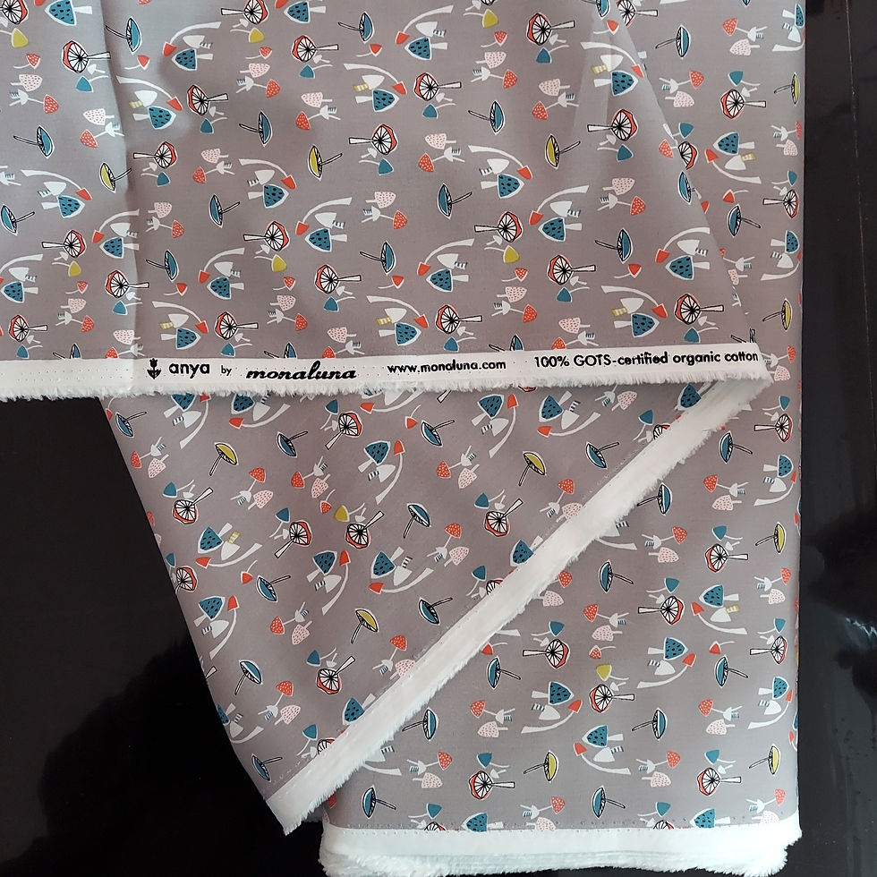 Thumbnail: Mushrooms on Gray Cotton Fabric by Monaluna Organic