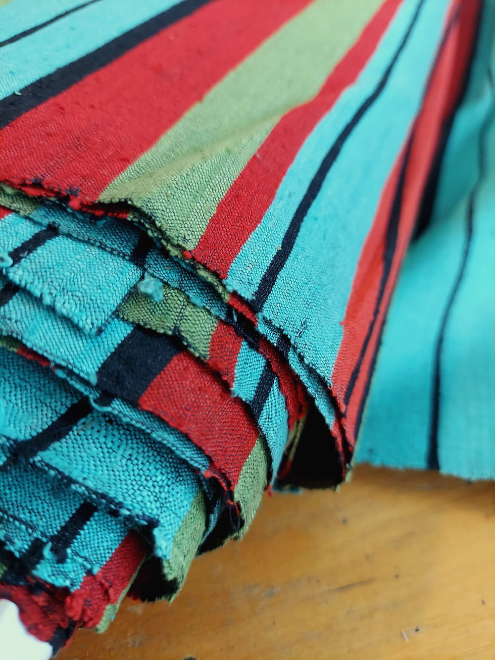 Thumbnail: Ombre Red, Green, Blue, Black Stripe Silk Designer Deadstock Fabric