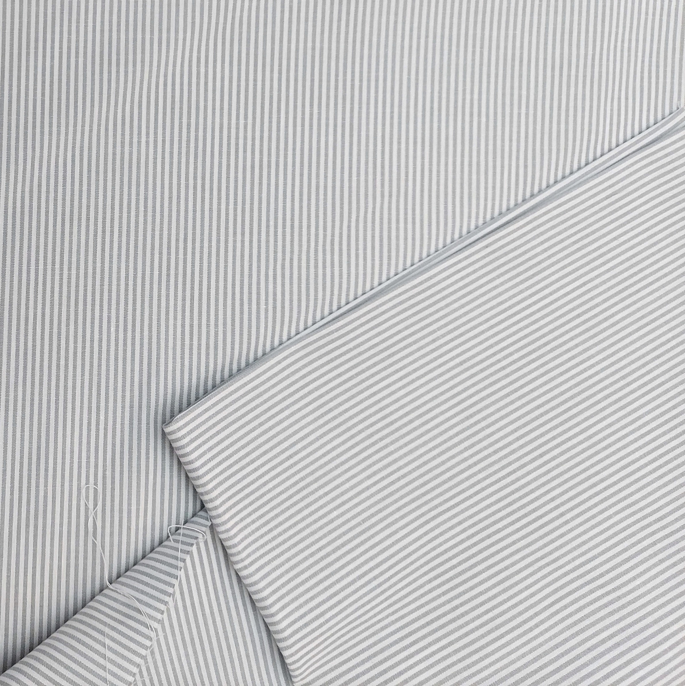 Grey and white Striped Chambray fabric 1/16 Inch Stripes