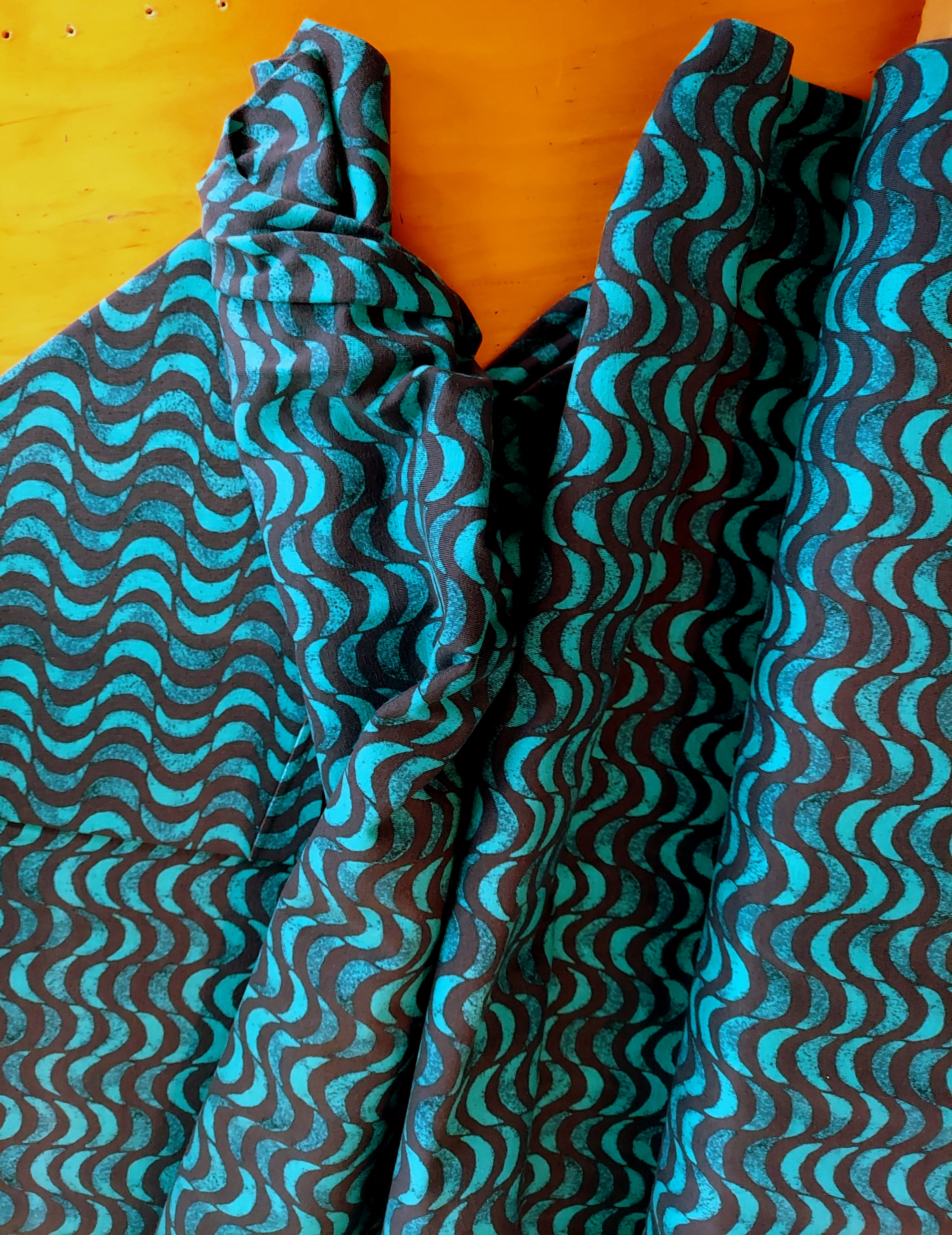 Art Gallery Teal and Navy Waves Knit "Gentle Draft Moonrise" Cotton Knit Fabric