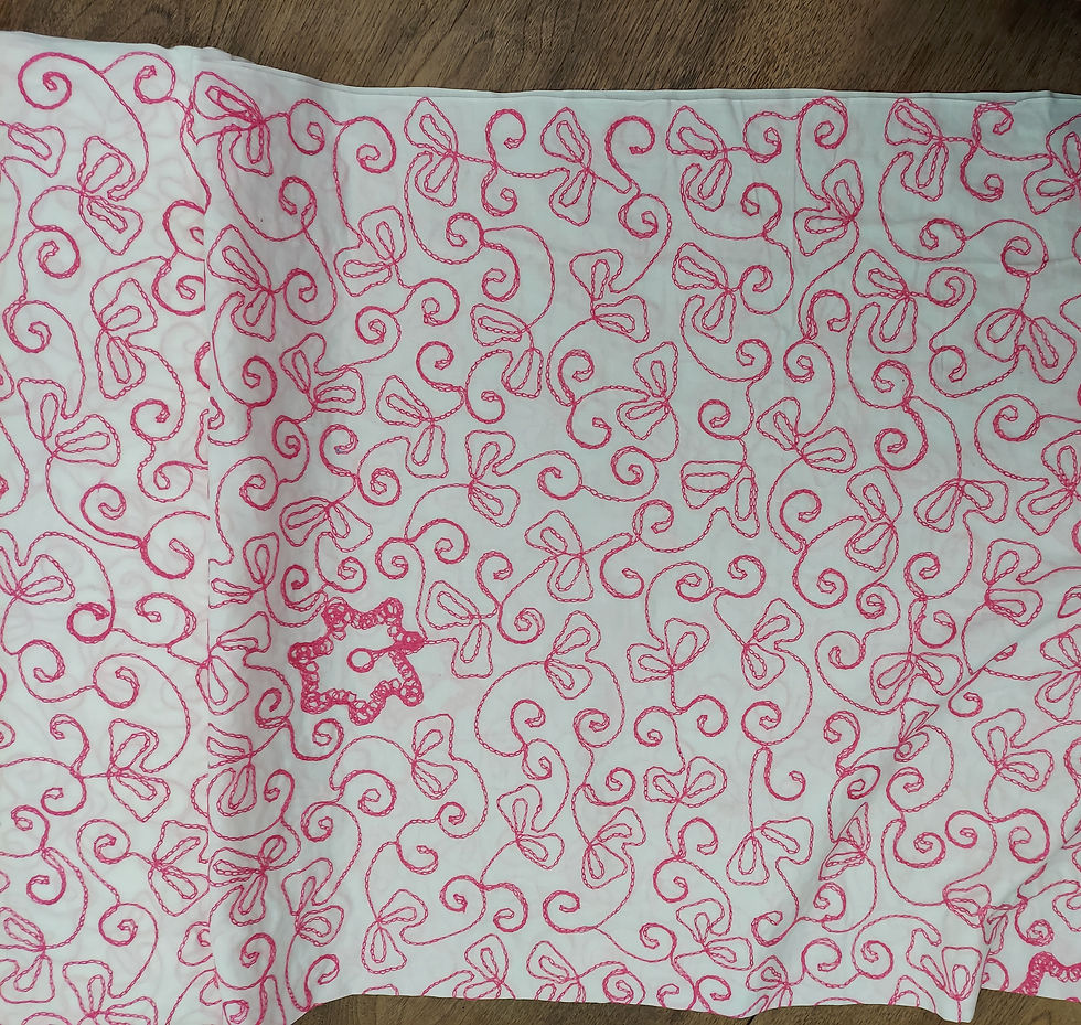 Thumbnail: White Sands: Floral Pink Embroidered Cotton Fabric