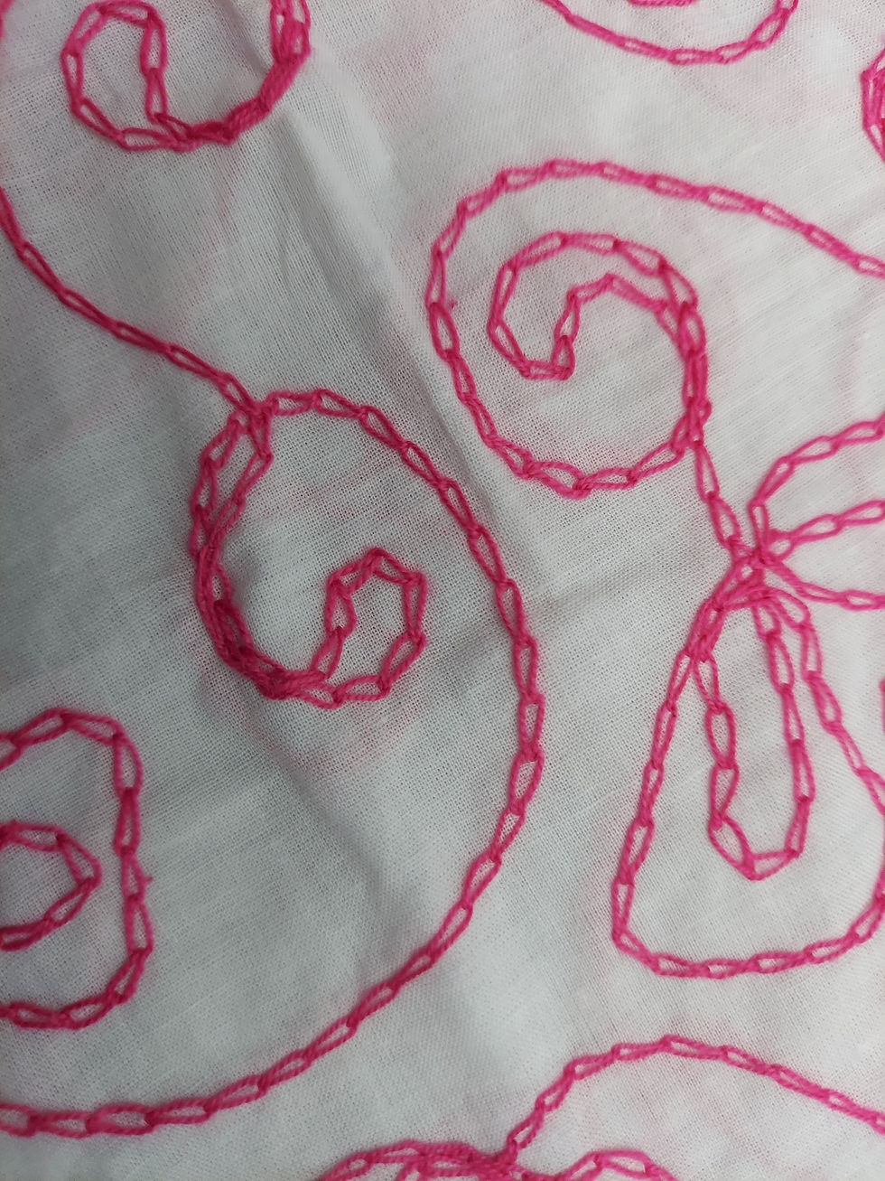 Thumbnail: White Sands: Floral Pink Embroidered Cotton Fabric