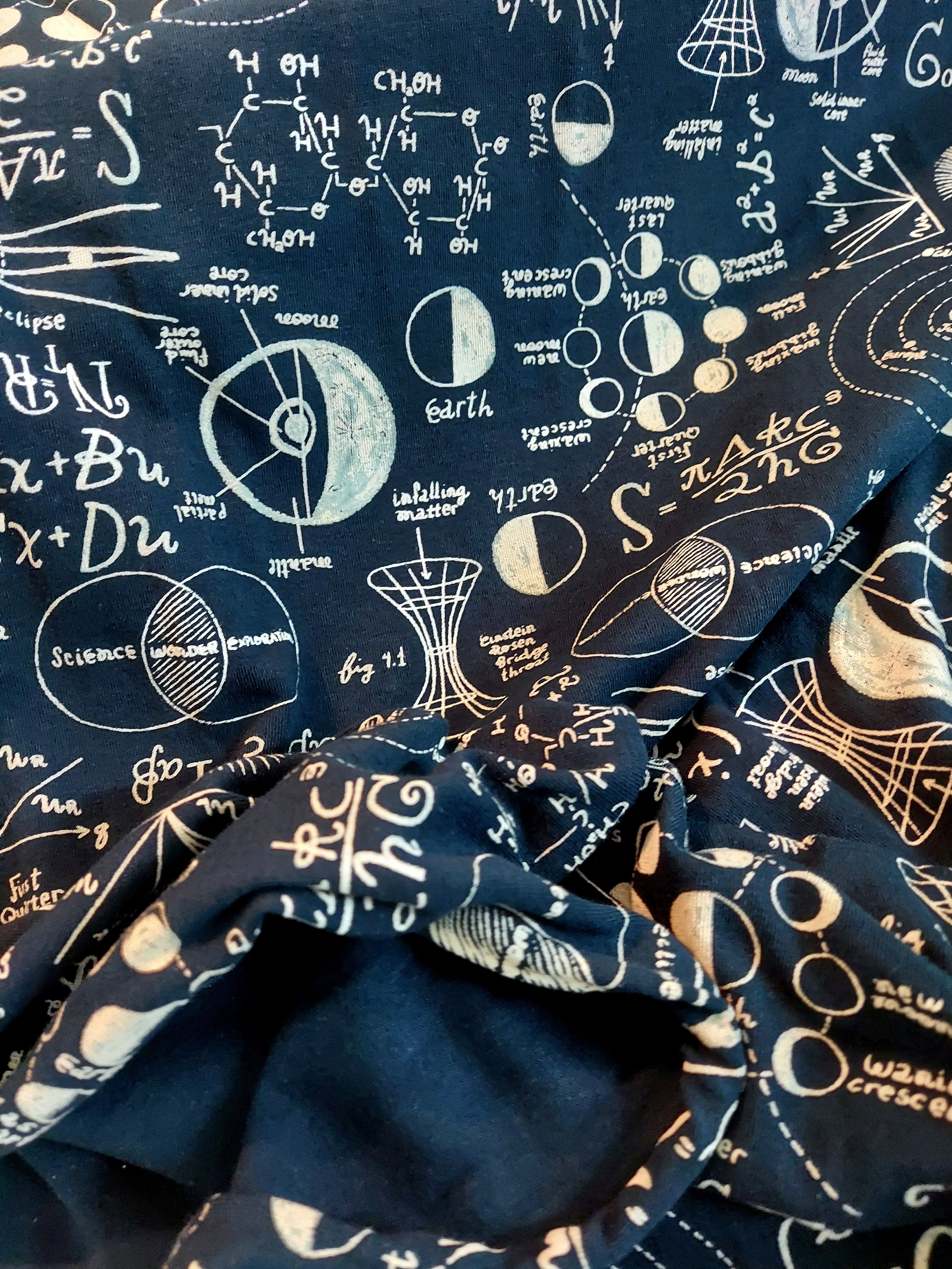 Dear Stella: Chalkboard Science Navy Cotton Knit Fabric KRR804