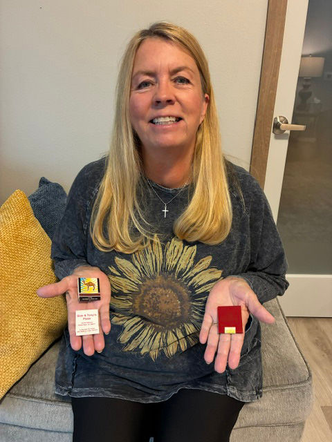 Christy Meier holds a few examples from the match
collection. Photos by Rachel Barduson