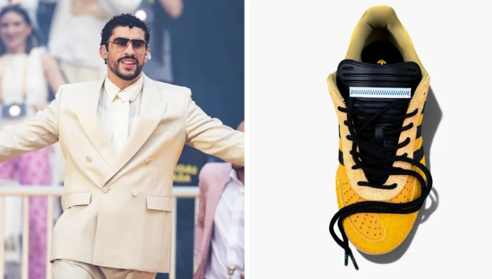 Bad Bunny and the next edition of his Adidas Gazelle Indoor. Photo by Mariano Regidor/Getty Images; Courtesy of @hypedsolutions