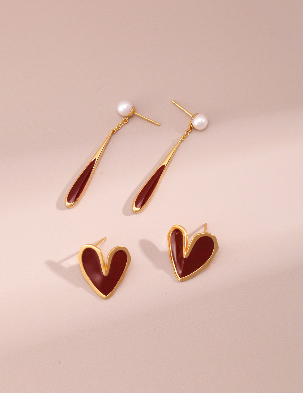 Thumbnail: S925 Silver Minimalist Heart Red Enamel Earrings ❤️