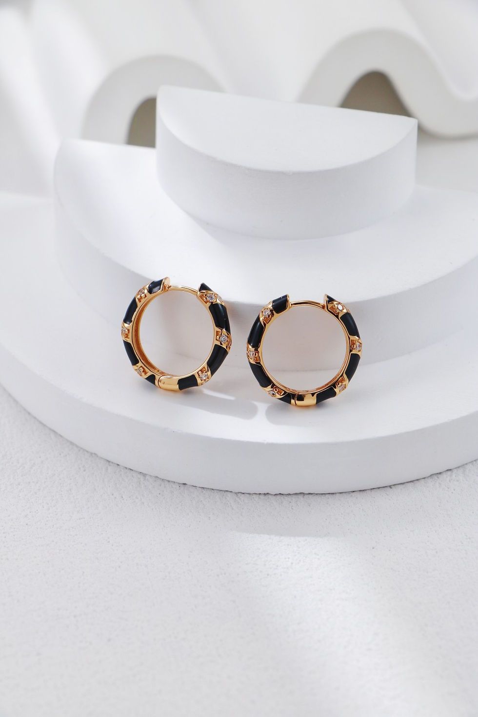 Thumbnail: S925 Silver Vintage Gold Enamel Zircon Earrings ✨ 20mm