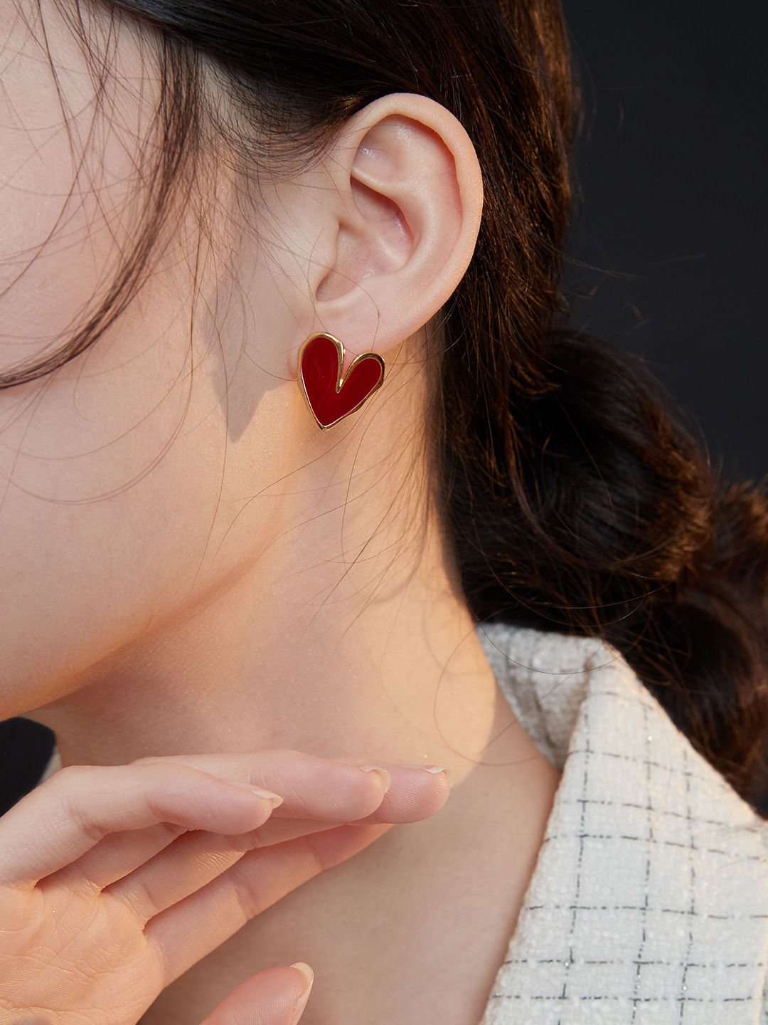 S925 Silver Minimalist Heart Red Enamel Earrings ❤️