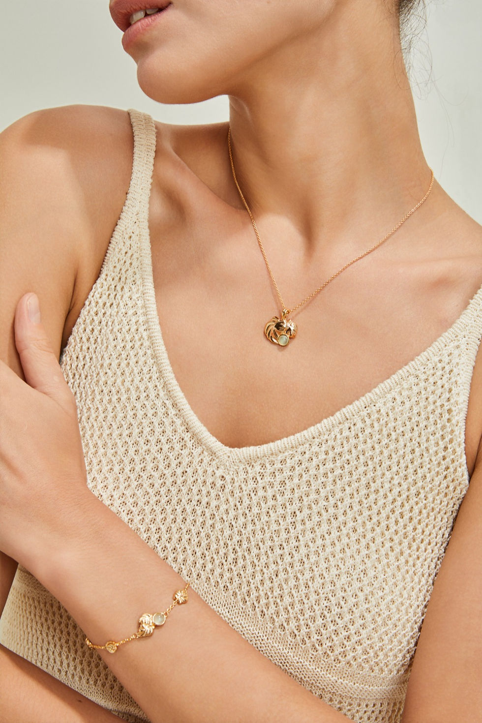 Thumbnail: S925 Silver Vintage Gold Calla Lily Chalcedony Bracelet