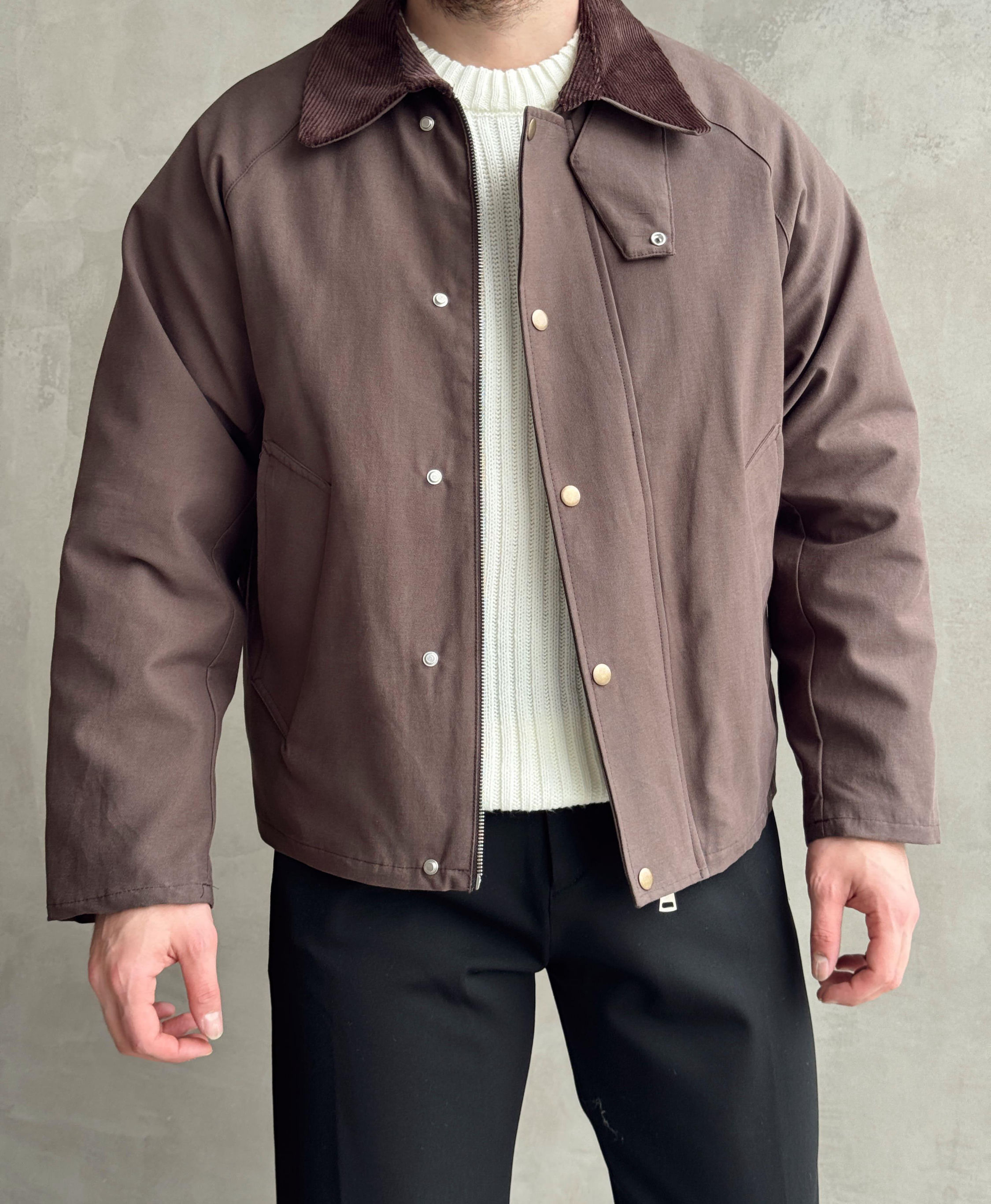 Erkek Özel Premium Seri Oversize Kalıp Kadife Yaka Çıt çıt Detay Kot Ceket-Dark