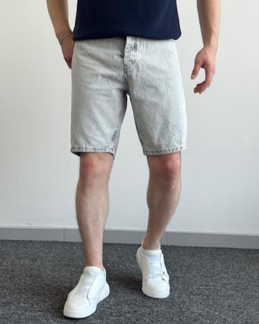 Erkek Yüksek Kalite Oversize Kalıp Denim Şort-Gri