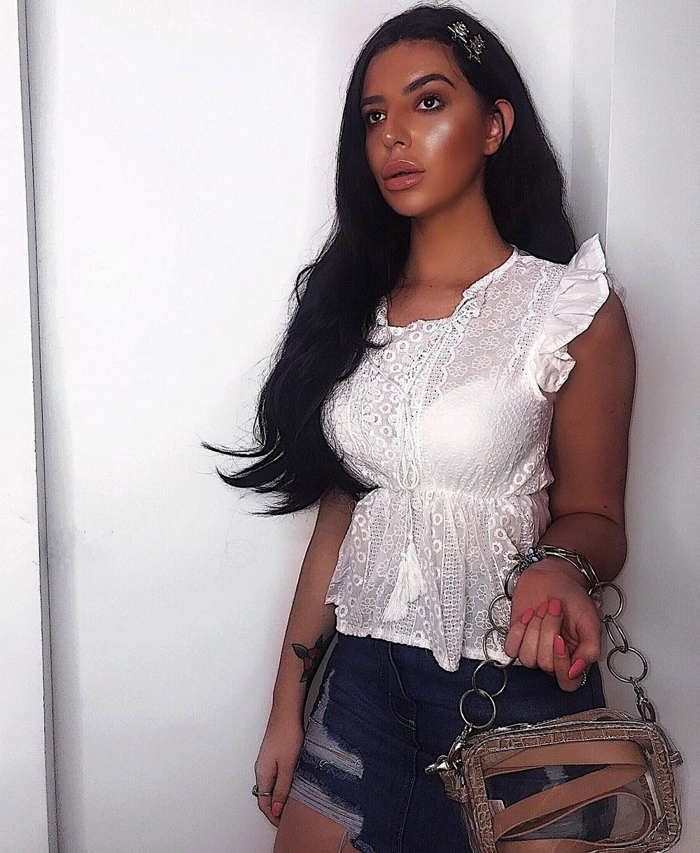 Broderie Anglaise Lace Peplum Detail Short Sleeve Top