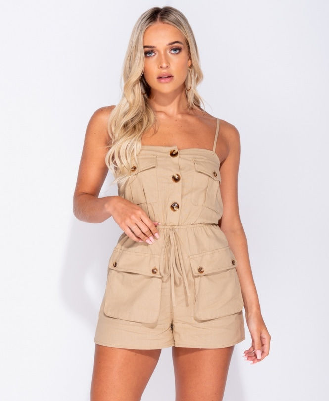 Patch Pocket Contrast Button Utility Playsuit