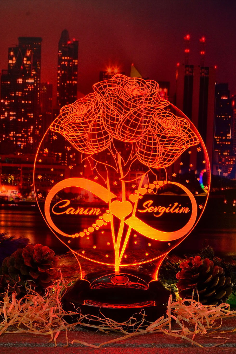 Gül Küre Sonsuzluk Kişiye Özel Hediye 3 Boyutlu Led Lamba