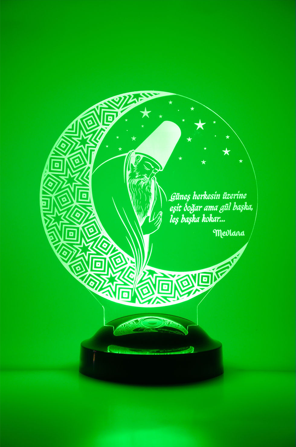 3 Boyutlu Mevlana Dini Temalı Konsept Hediye Led Lamba - Yeşil