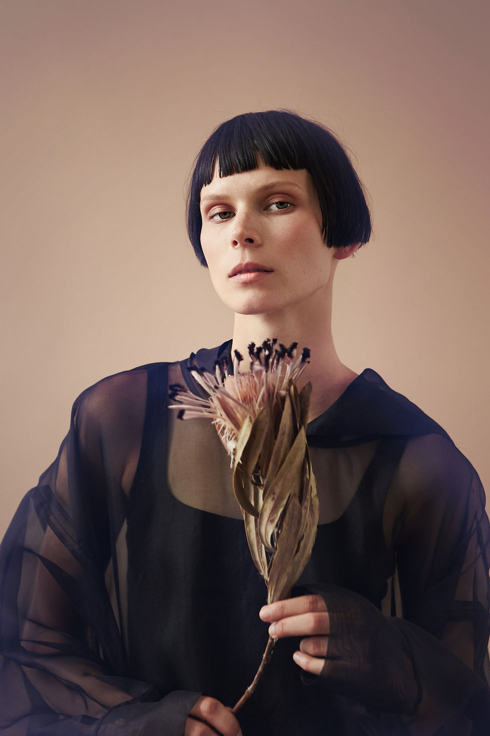 Thumbnail: Black Dahlia  Silk Hooded Cape