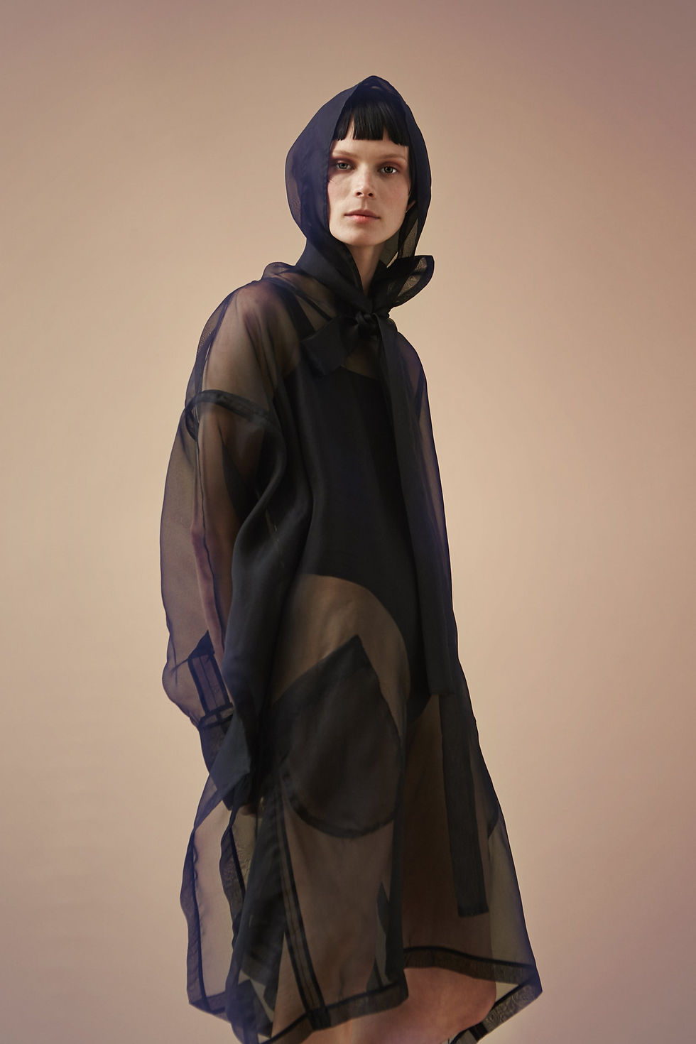 Thumbnail: Black Dahlia  Silk Hooded Cape