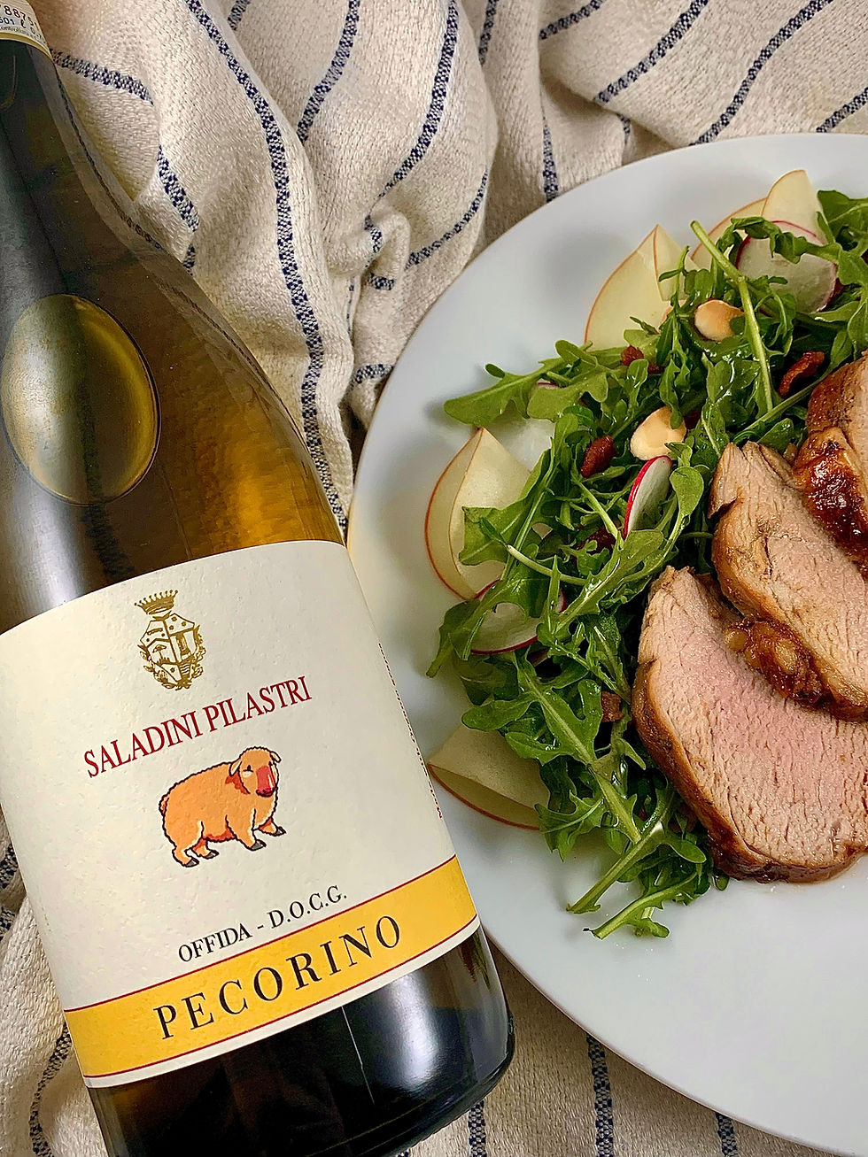 Italian wine, salad, creation, recipe, cook, pecorino, white wine, wine paring, radish