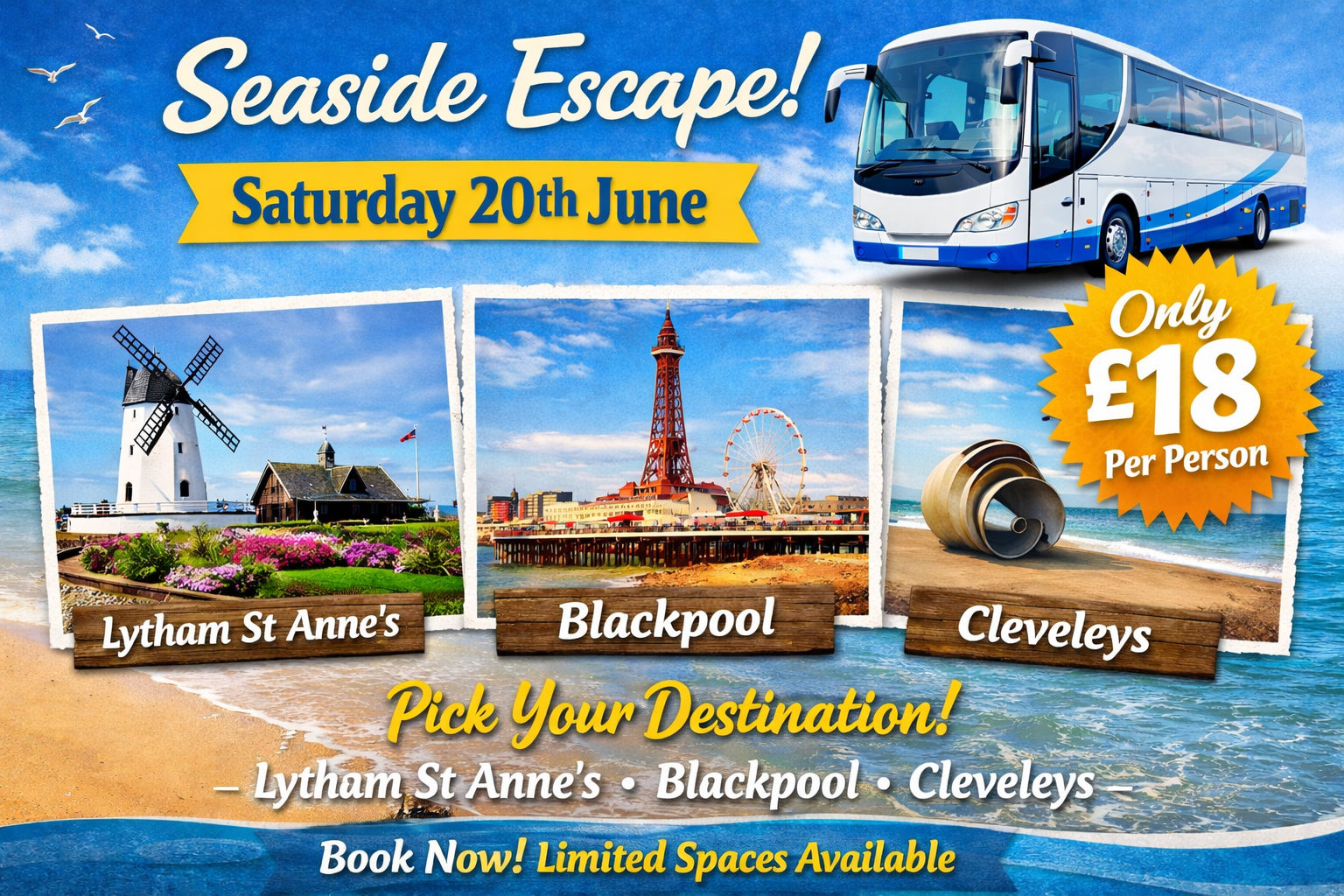 Lytham St Annes/Blackpool or Cleveleys Saturday 20th June 2026