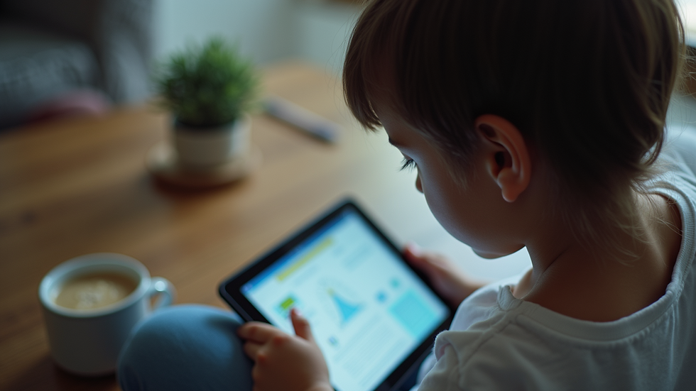 High angle view of a student using a tablet for interactive learning