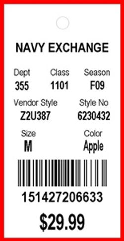 NAVY EXCHANGE - TAG - 1.25 X 2.25