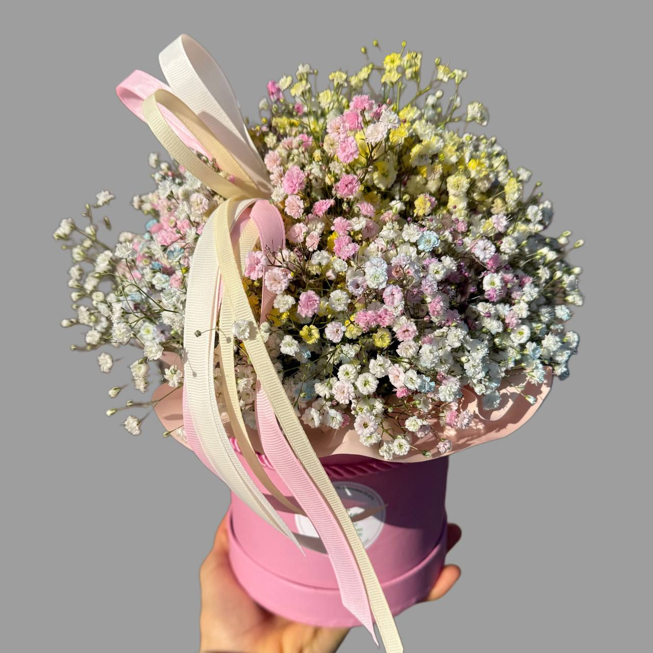 A box of colorful gypsophila