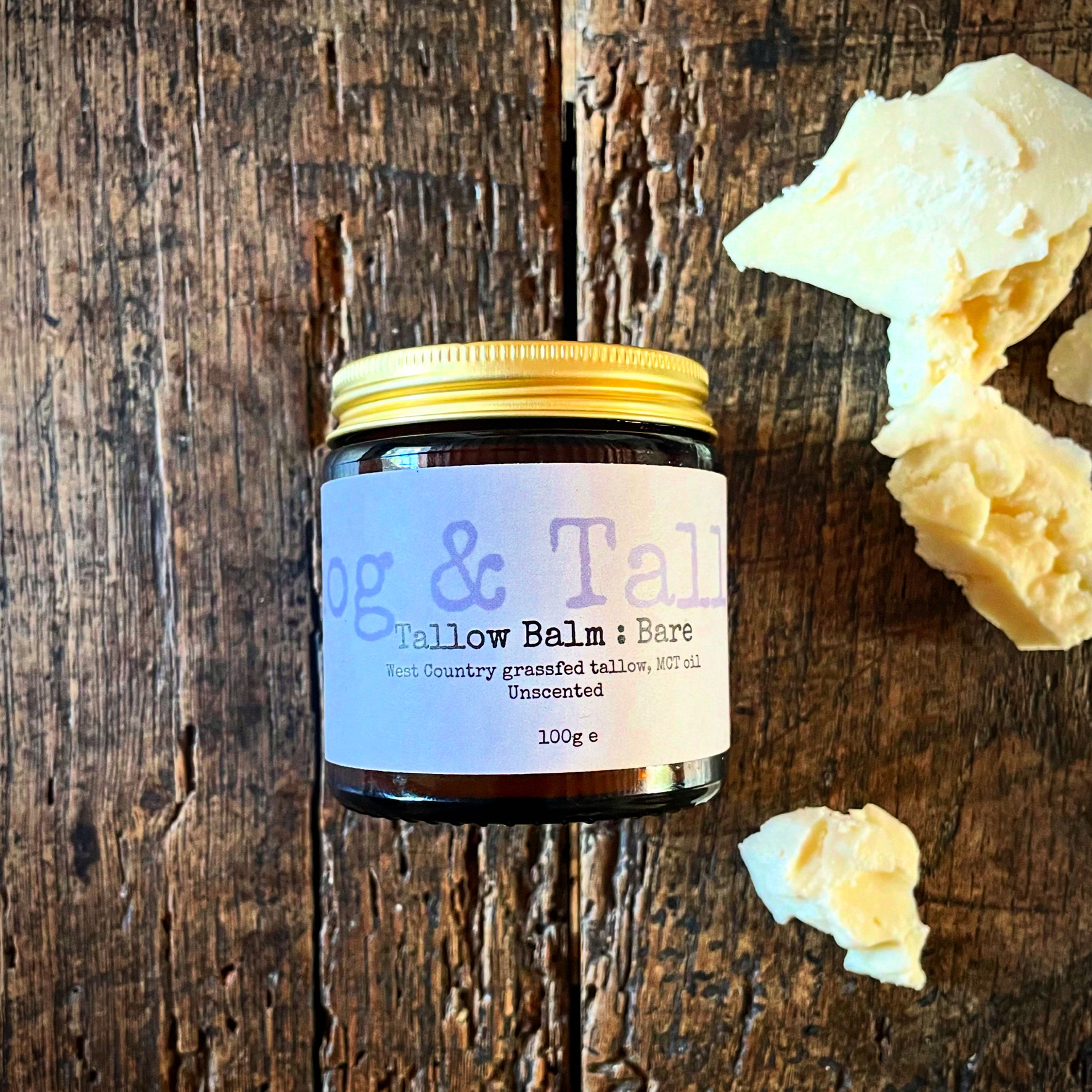Unscented tallow balm jar and balm texture – Bare – Hog & Tallow