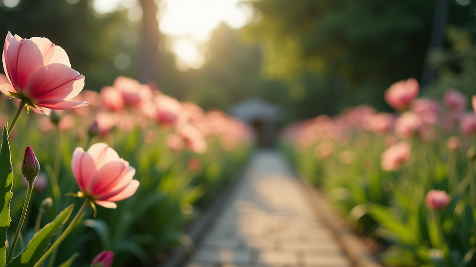 Wide angle view of a flowering garden