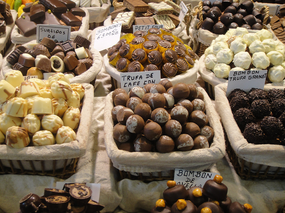 chocolate truffles at candy store