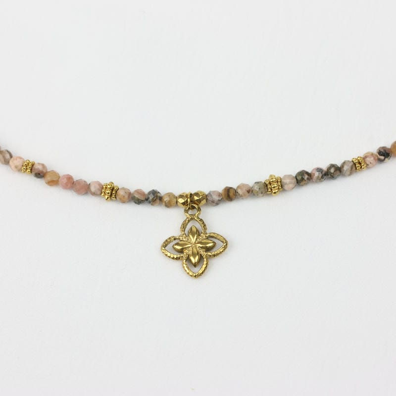 Miniature : Collier en perles de Jaspe acajou fleur