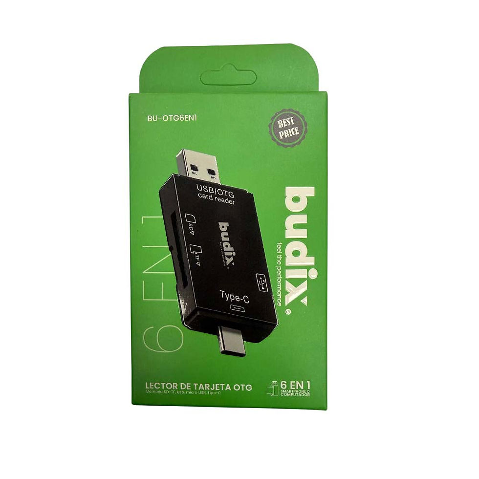 Miniatura: Lector de tarjetas  6 en 1 Budix MicroSD SDHC, conexión USB, USB-C, micro USB