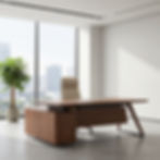 Modern wooden executive desk in a bright office project.