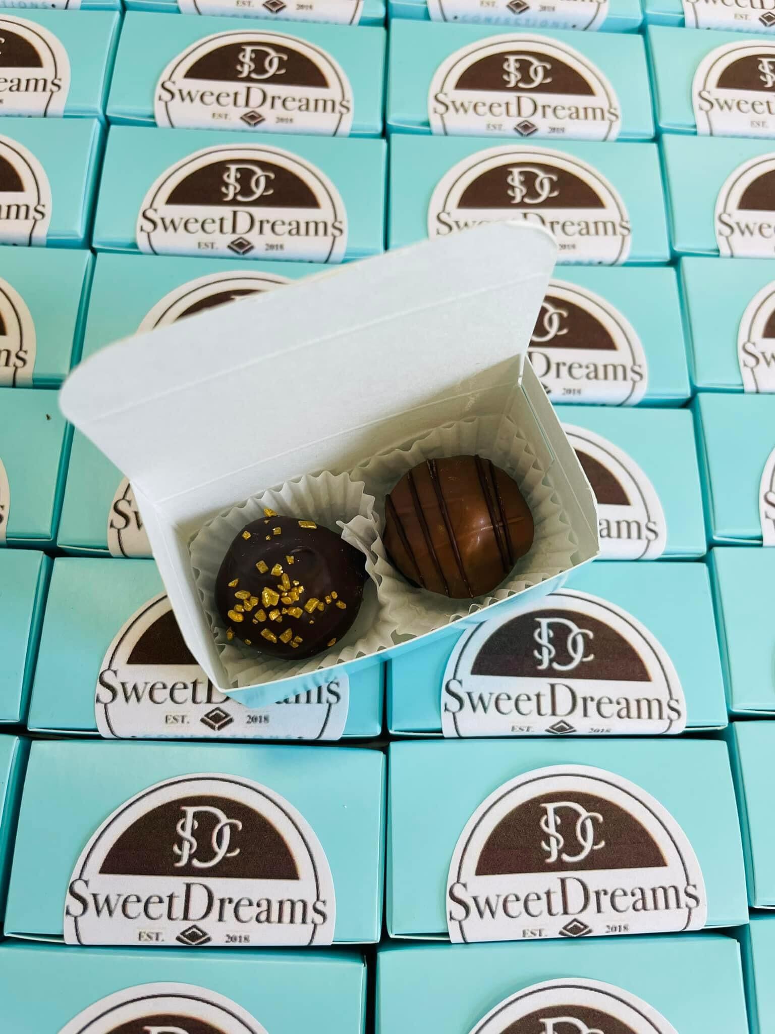 Gift boxes with chocolate truffles at the Charcuterie Crawl