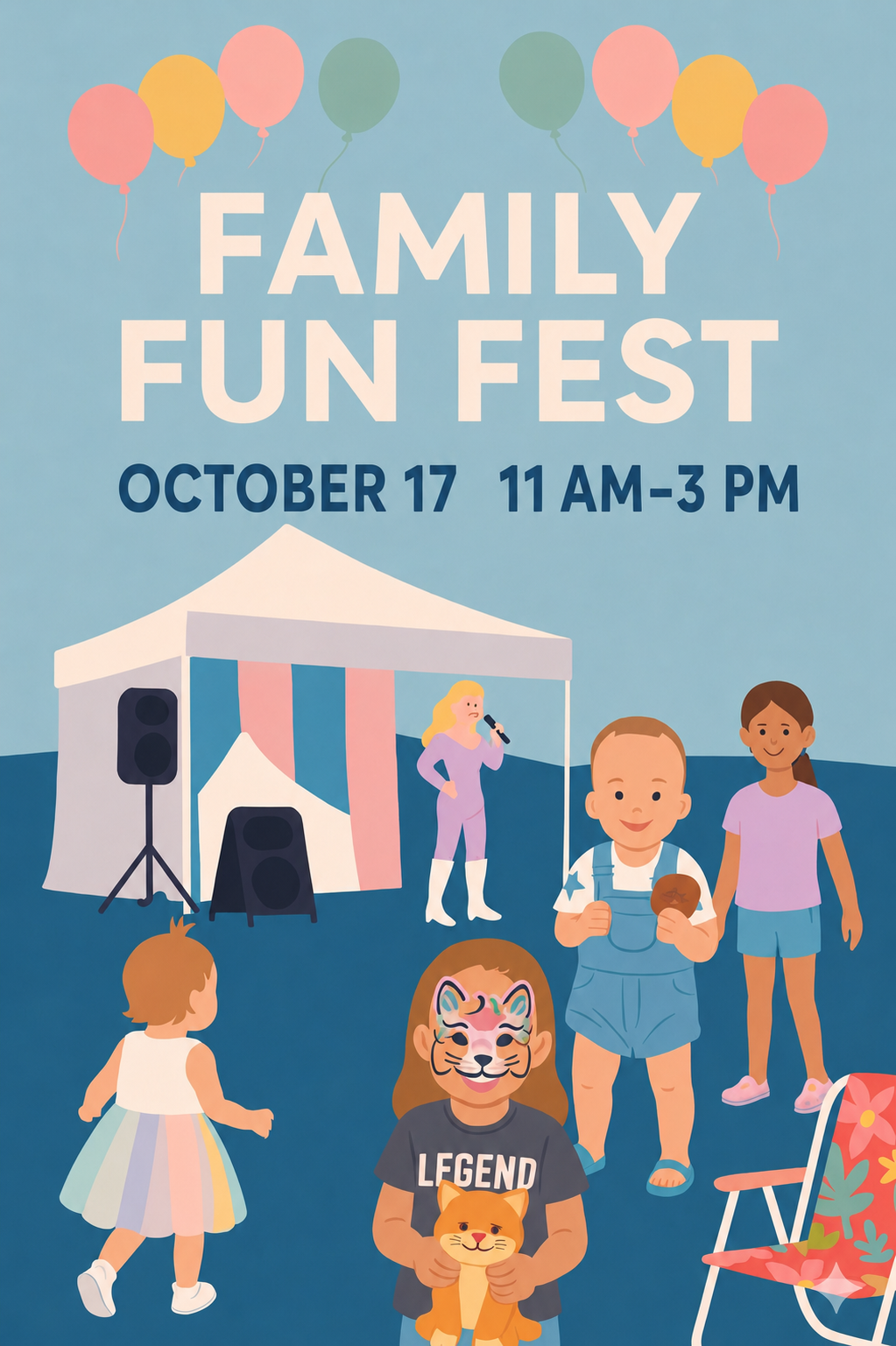 Illustrated Family Fun Fest poster for October 17, 2026, from 11 AM to 3 PM.