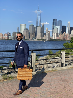 Bold British Navy Pinstripe Super 150-3