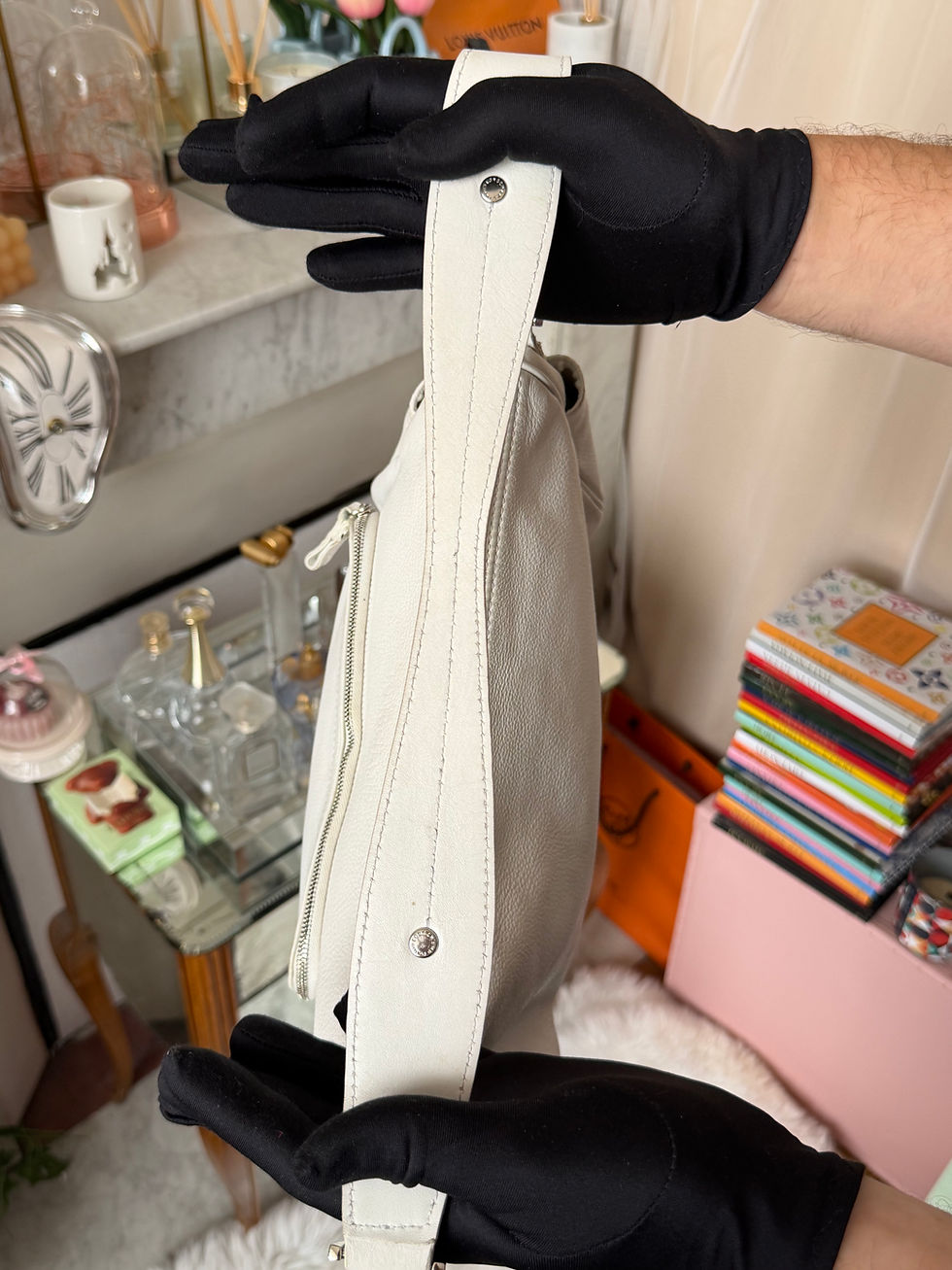 Miniature : Sac en cuir longchamp blanc crème largeur 33-34 hauteur hauteur 20 cm