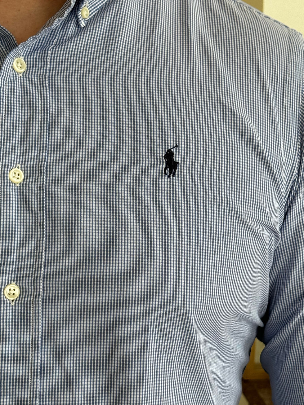 Miniature : Chemise Ralph Lauren blanche et bleue  taille L. 100 % coton