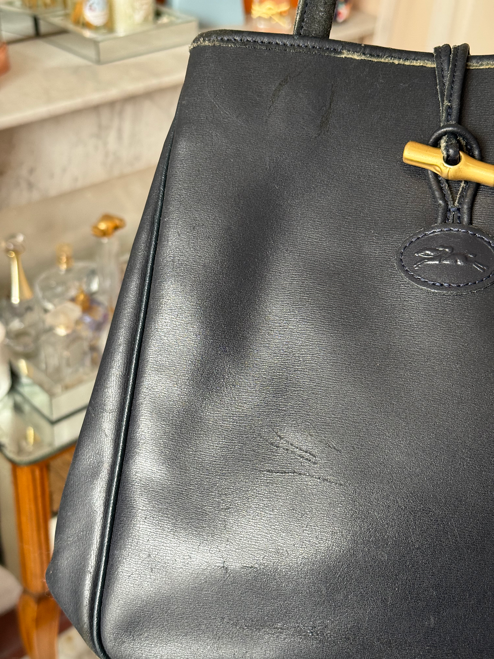Miniature : Sac longchamp noir avec une nuance de bleu en état satisfaisant 