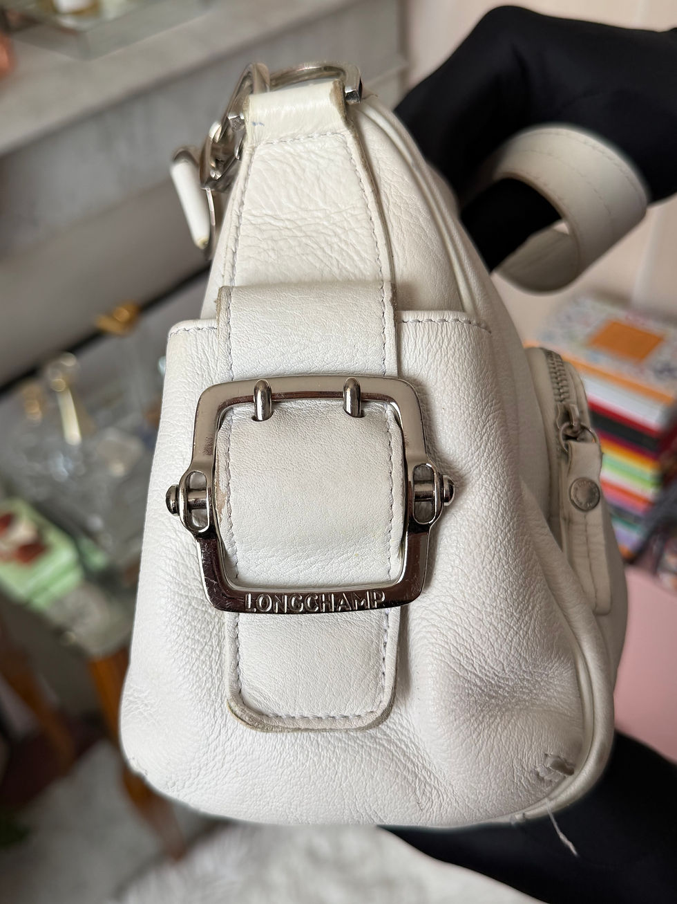 Miniature : Sac en cuir longchamp blanc crème largeur 33-34 hauteur hauteur 20 cm