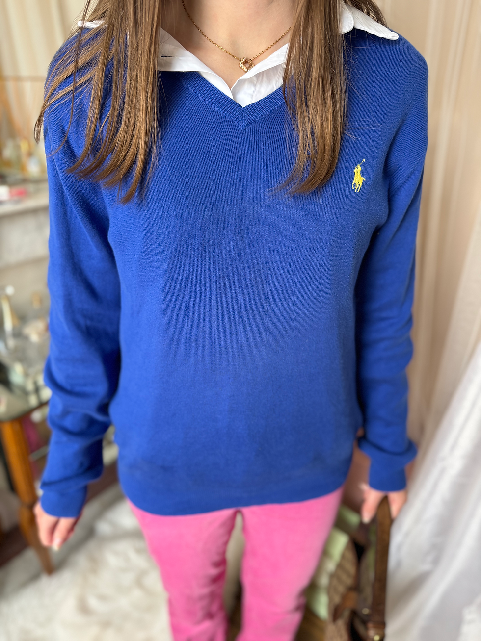 Miniature : Pull Ralph Lauren bleu marine taille xs mais convient à du m en coton bon état 