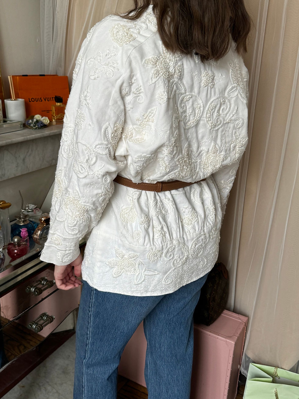 Miniature : Veste mango taille s blanc en très bon état à motifs brodés en coton 