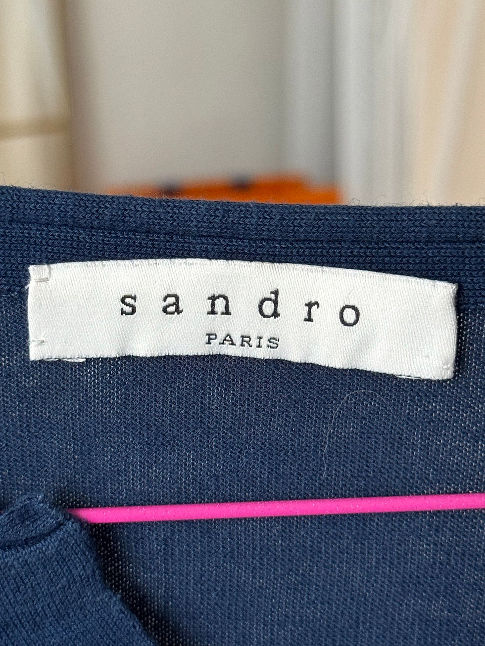 Miniature : Pull Sandro taille L bleue en très bon état en coton et soie 