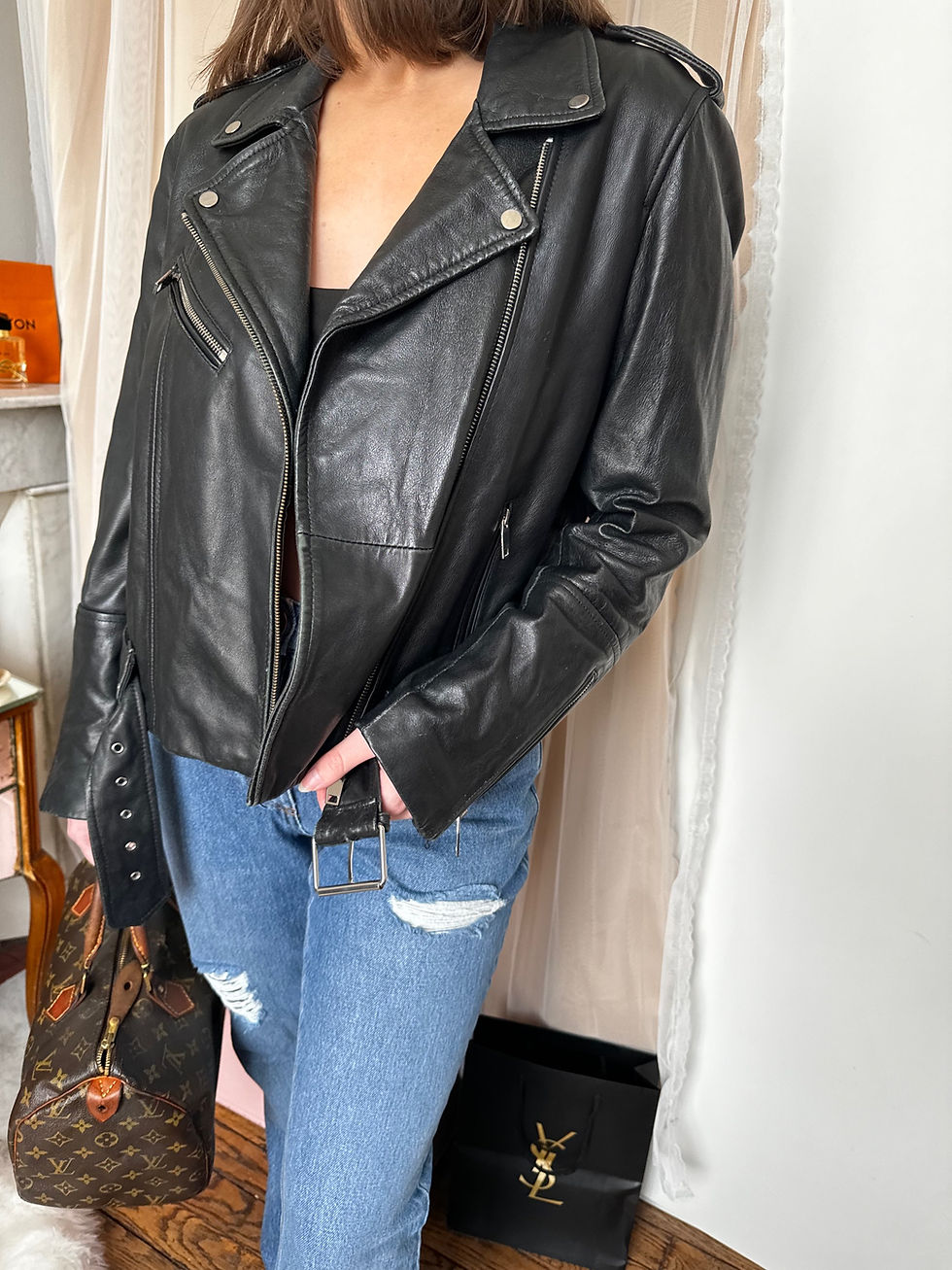 Miniature : Manteau en cuir Zara, taille L noir en très bon état