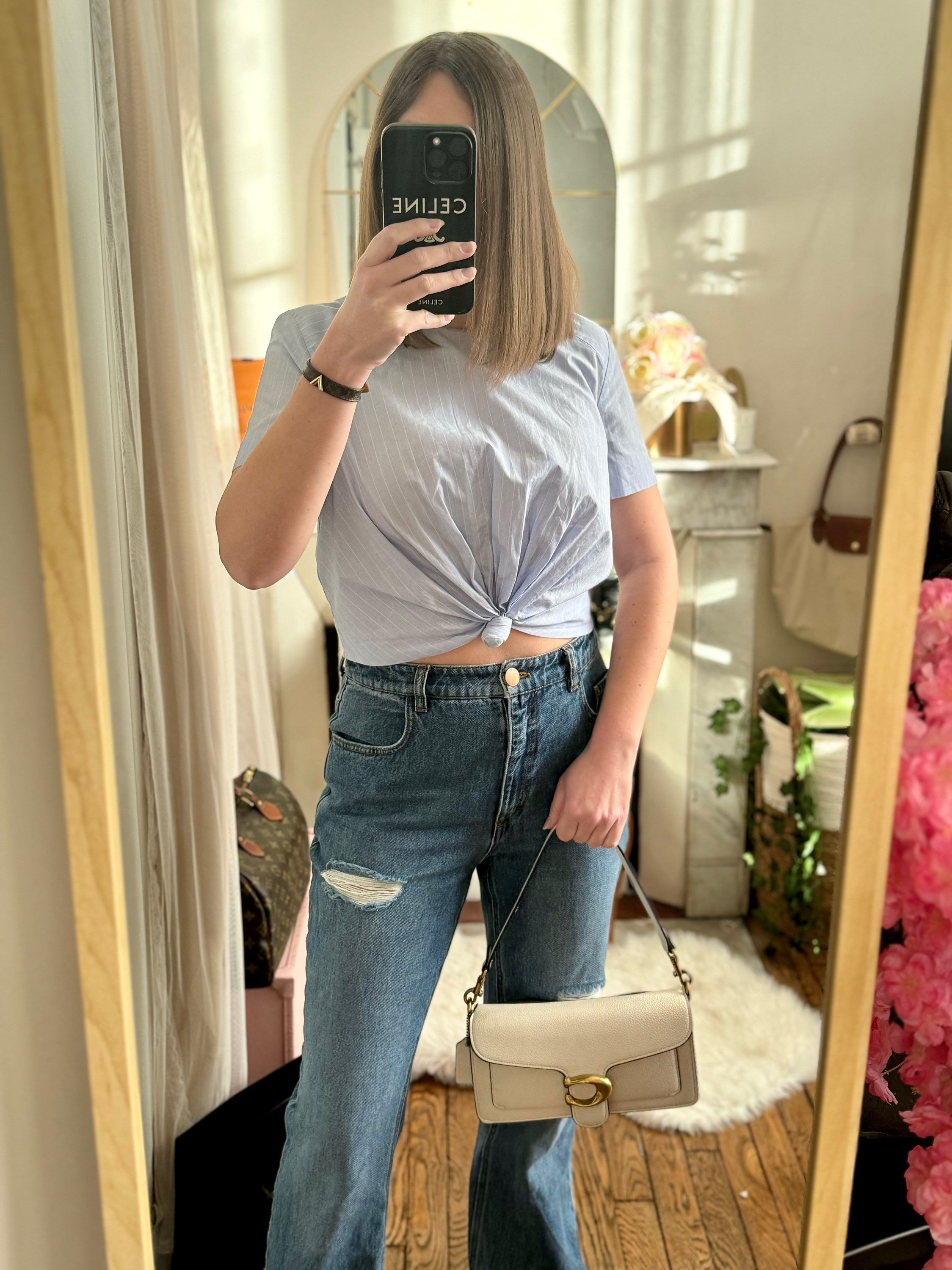 Blouse à fermeture Zara bleu taille m en très bon état 