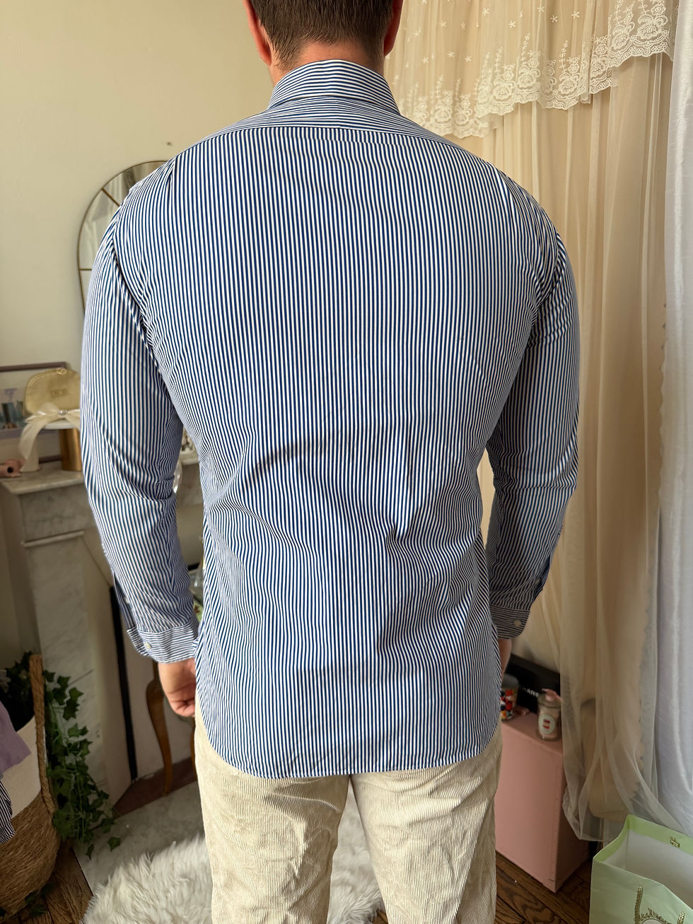 Miniature : chemise Ralph Lauren taille L blanche et bleu à rayures en très bon état en co