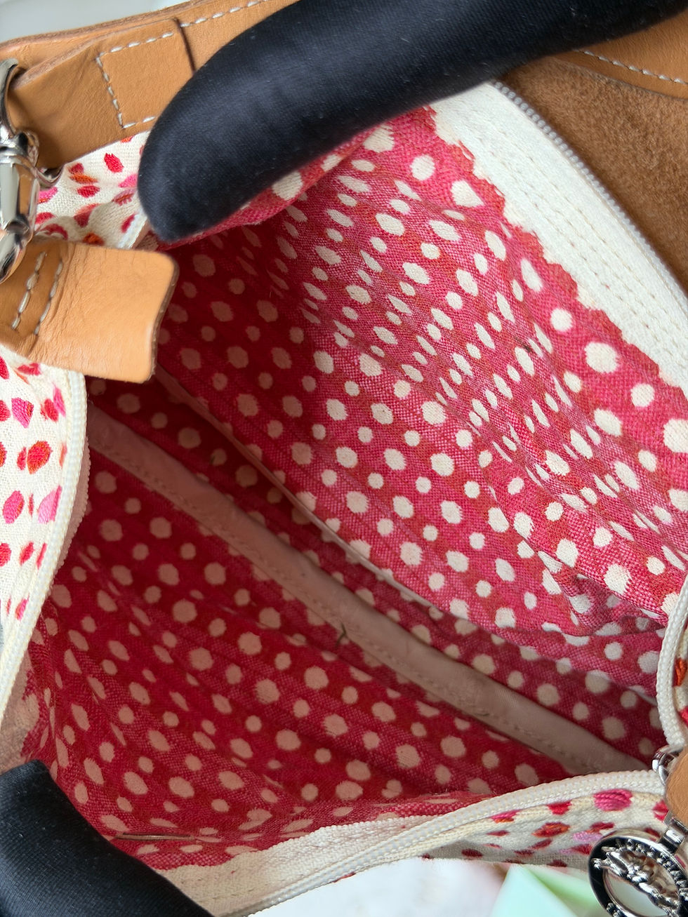 Miniature : Sac à main longchamp marron et blanc à petits pois colorés en très bon état ha