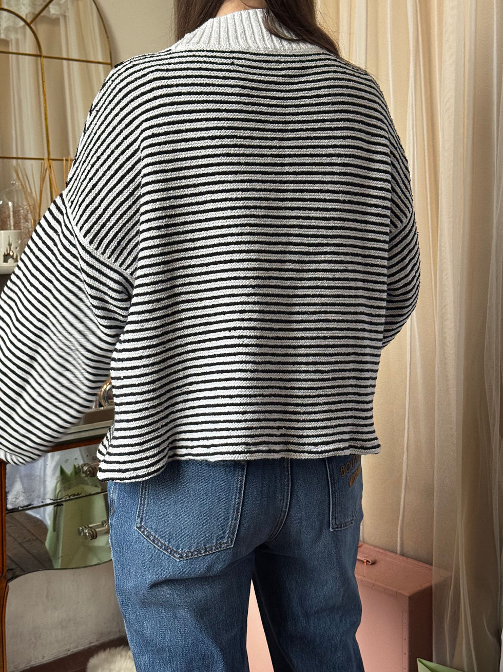 Miniature : Pull marinière mango noir et blanc taille l en bon état